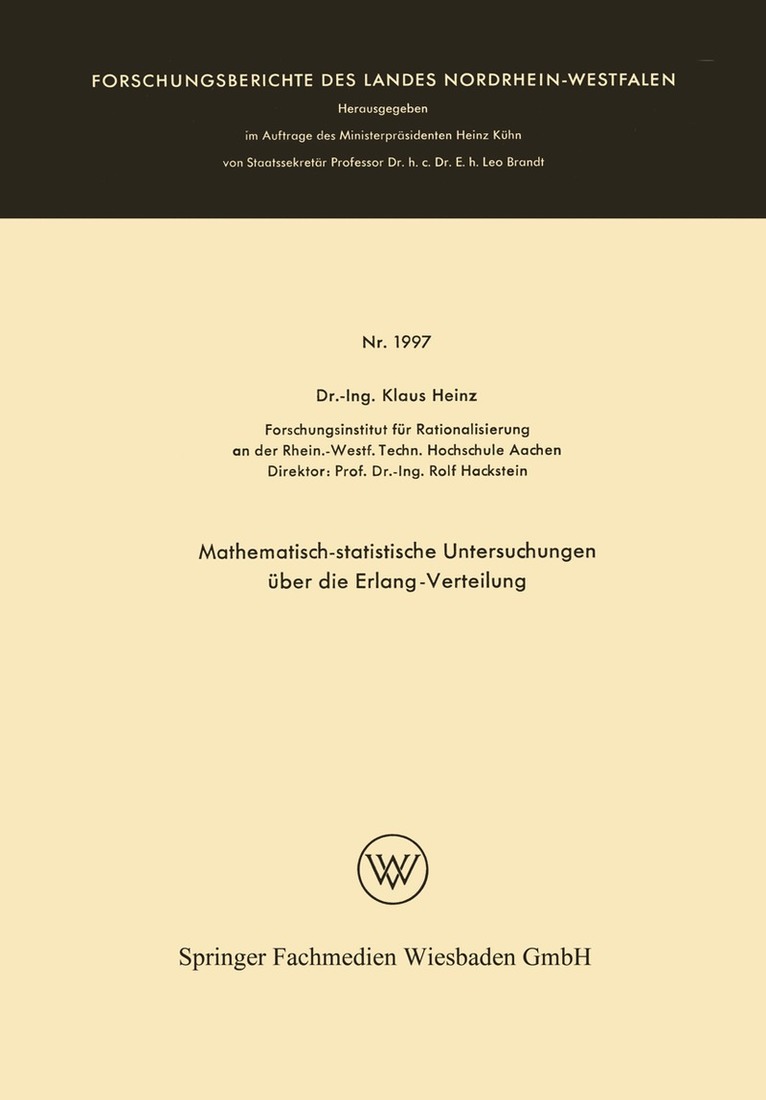 Klaus Heinz - Mathematisch-statistische Untersuchungen über die Erlang-Verteilung, Häftad