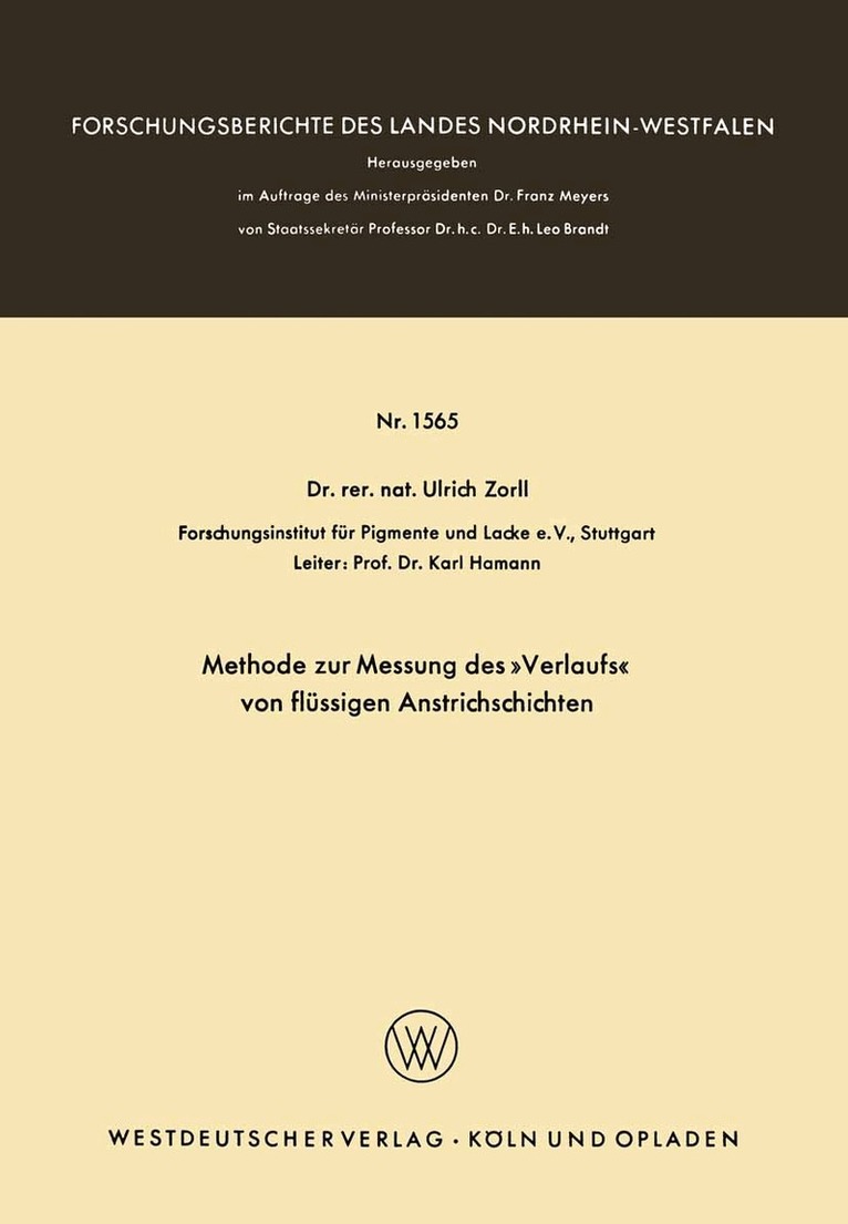 Ulrich Zorll - Methode zur Messung des »Verlaufs« von flüssigen Anstrichschichten, Häftad
