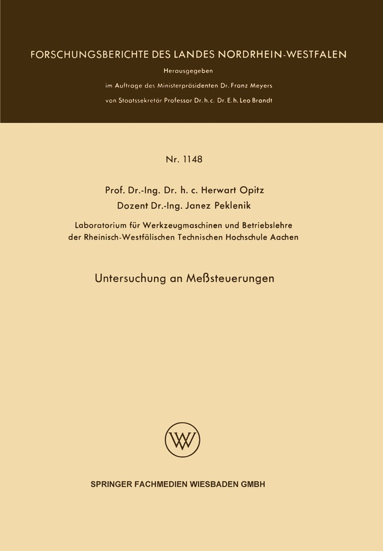 Herwart Opitz - Untersuchung an Meßsteuerungen, Häftad