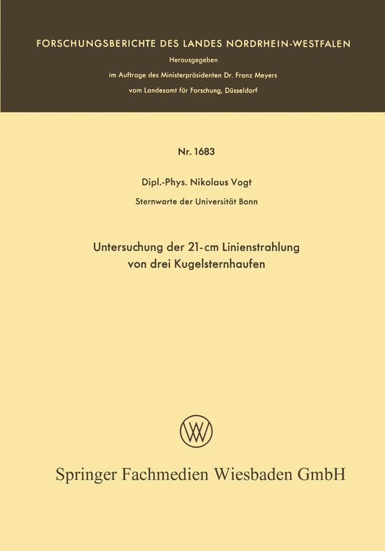 Nikolaus Vogt - Untersuchung der 21-cm Linienstrahlung von drei Kugelsternhaufen, Häftad
