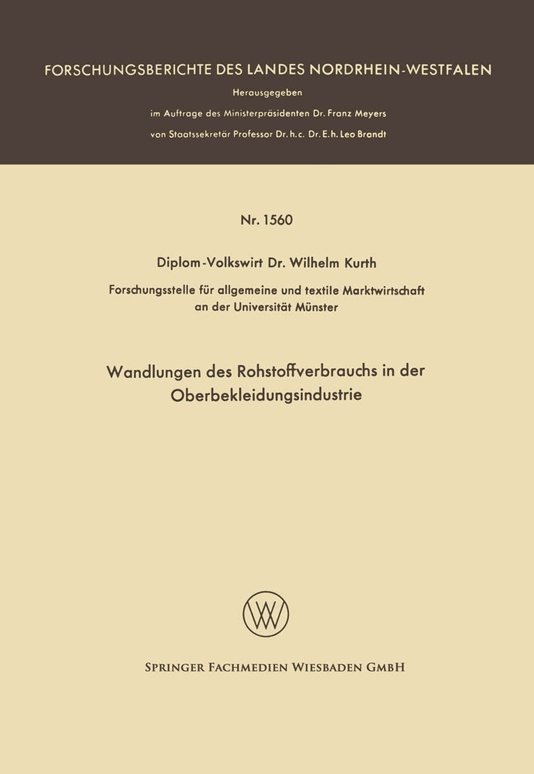 Wilhelm Kurth - Wandlungen des Rohstoffverbrauchs in der Oberbekleidungsindustrie, Häftad