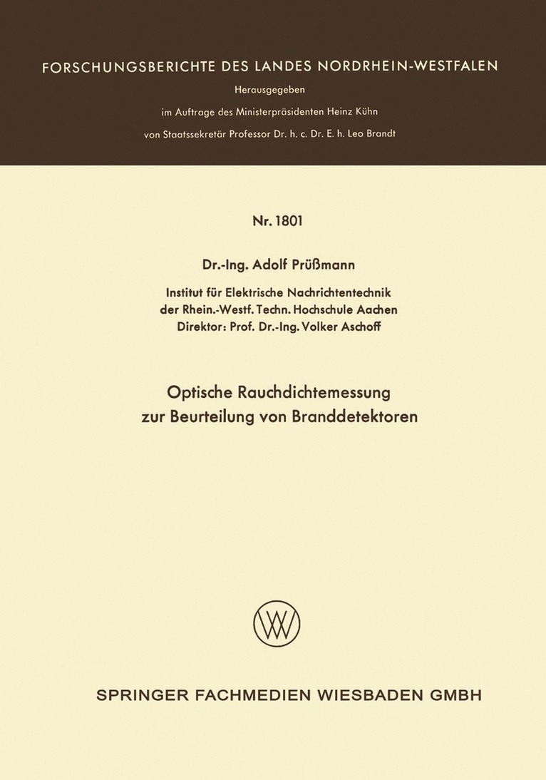 Adolf Prüssmann - Optische Rauchdichtemessung zur Beurteilung von Branddetektoren, Häftad