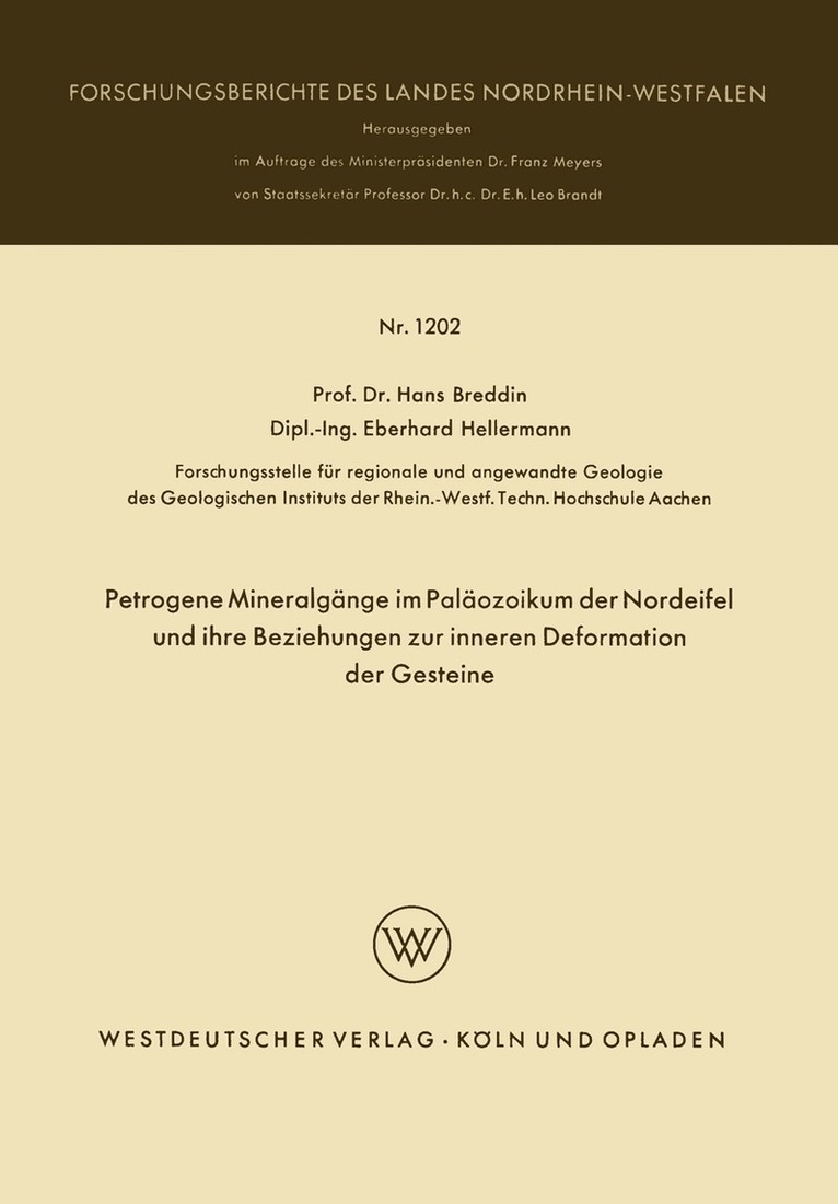 Hans Breddin - Petrogene Mineralgänge im Paläozoikum der Nordeifel und ihre Beziehungen zur inneren Deformation der Gesteine, Häftad