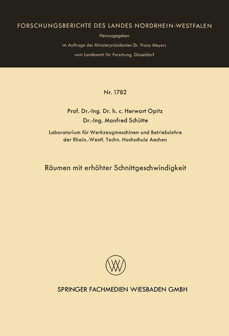 Herwart Opitz - Räumen mit erhöhter Schnittgeschwindigkeit, Häftad