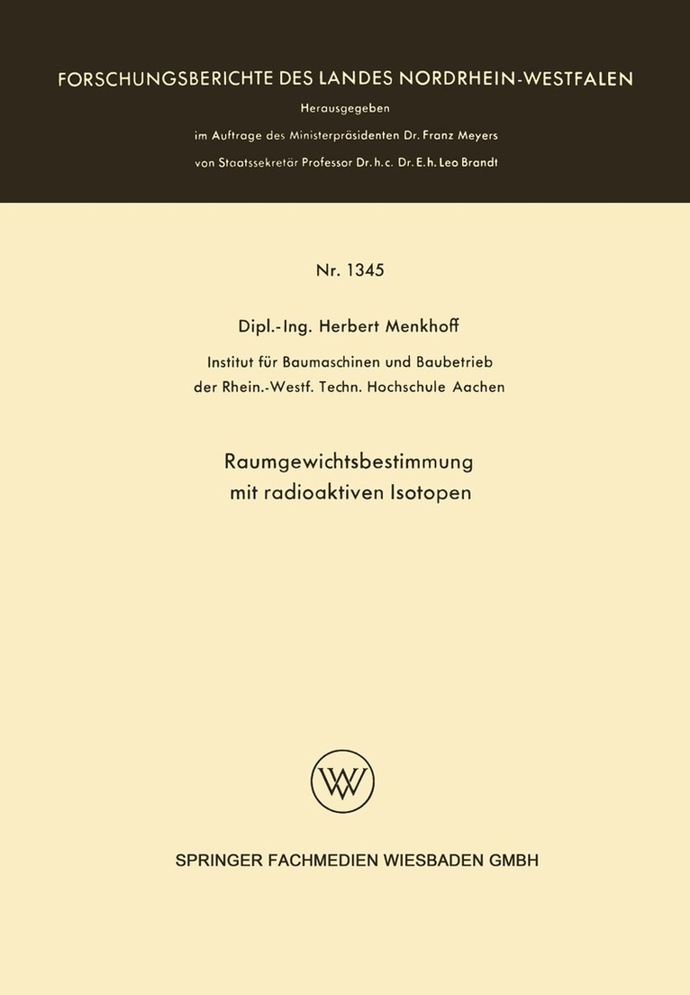Herbert Menkhoff - Raumgewichtsbestimmung mit radioaktiven Isotopen, Häftad