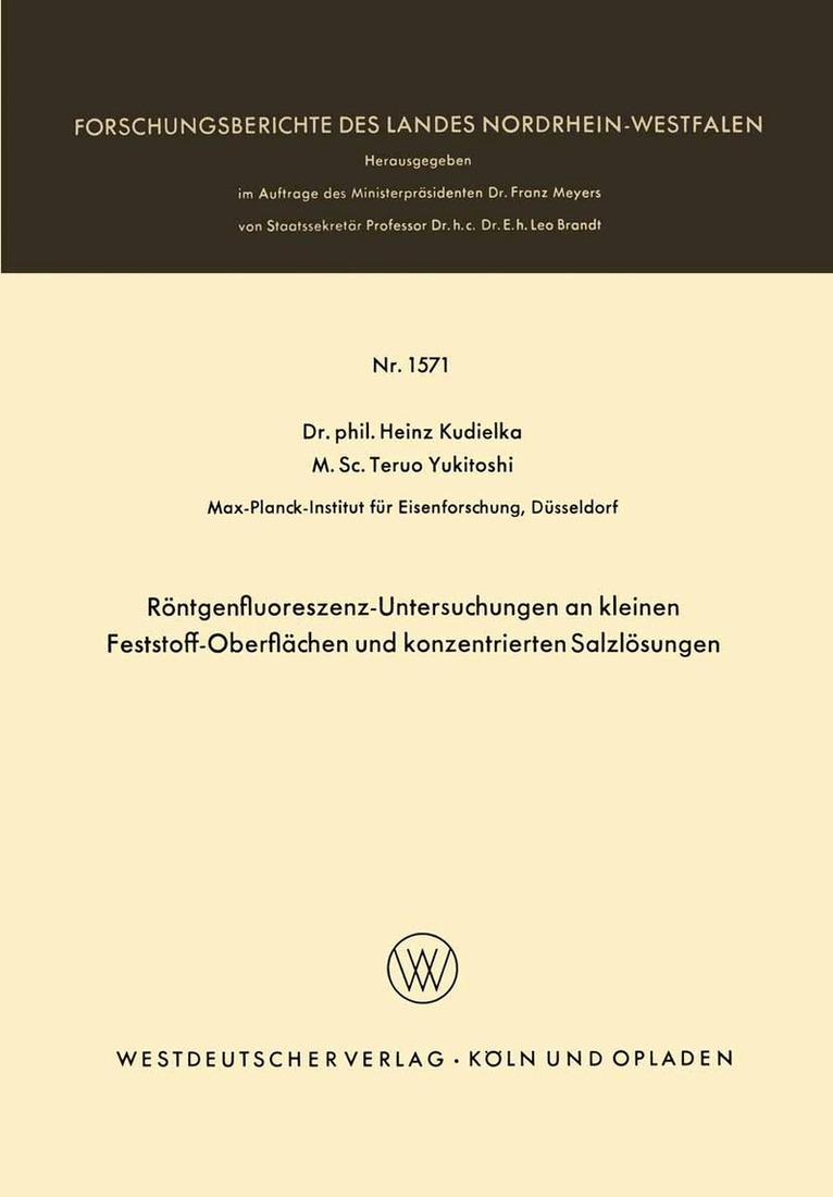 Heinz Kudielka - Röntgenfluoreszenz-Untersuchungen an kleinen Feststoff-Oberflächen und konzentrierten Salzlösungen, Häftad