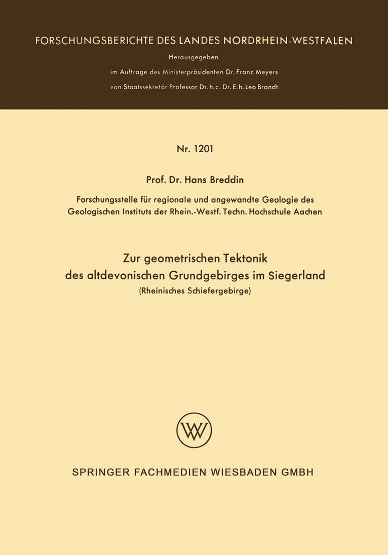 Hans Breddin - Zur geometrischen Tektonik des altdevonischen Grundgebirges im Siegerland, Häftad