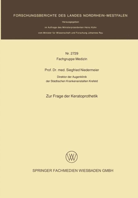 Siegfried Niedermeier - Zur Frage der Keratoprothetik, E-bok