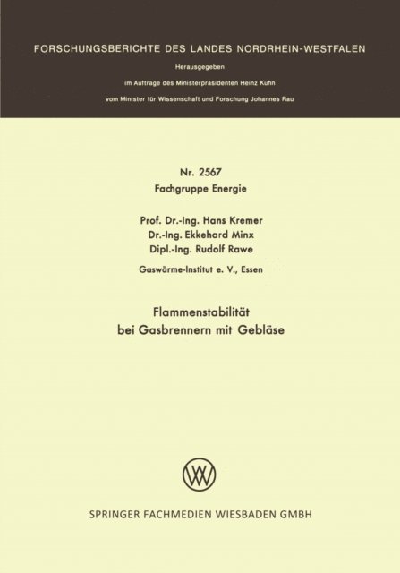 Hans Kremer - Flammenstabilität bei Gasbrennern mit Gebläse, E-bok