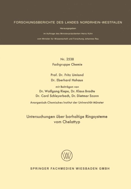 Fritz Umland - Untersuchungen über borhaltige Ringsysteme vom Chelattyp, E-bok