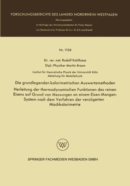 Rudolf Kohlhaas - Die grundlegenden kalorimetrischen Auswertemethoden, E-bok