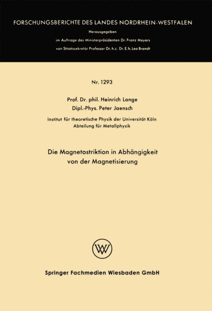 Heinrich Lange - Die Magnetostriktion in Abhängigkeit von der Magnetisierung, E-bok