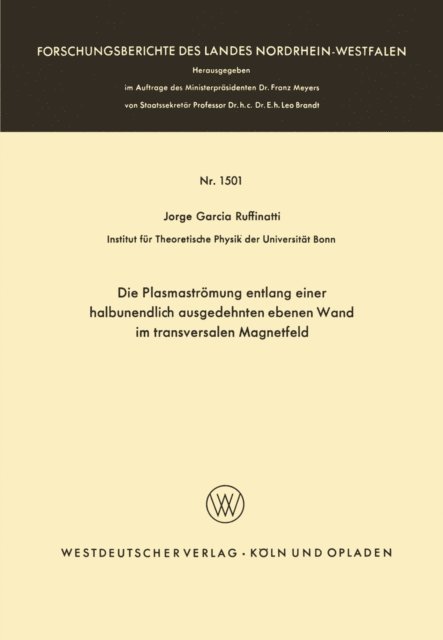 Jorge Garcia Ruffinatti - Die Plasmaströmung entlang einer halbunendlich ausgedehnten ebenen Wand im transversalen Magnetfeld, E-bok
