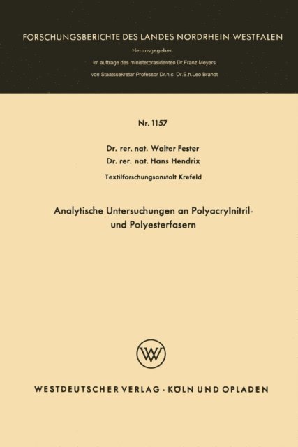 Walter Fester - Analytische Untersuchungen an Polyacrylnitril- und Polyesterfasern, E-bok. Tillgänglighet: Lägg i varukorg