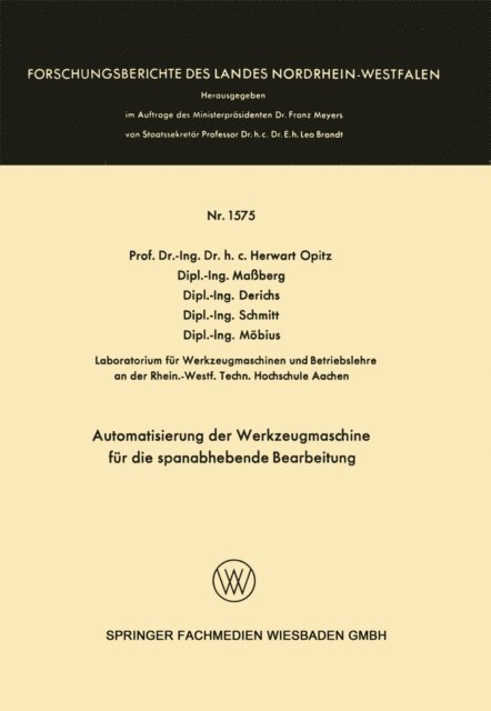 Herwart Opitz - Automatisierung der Werkzeugmaschine für die spanabhebende Bearbeitung, E-bok