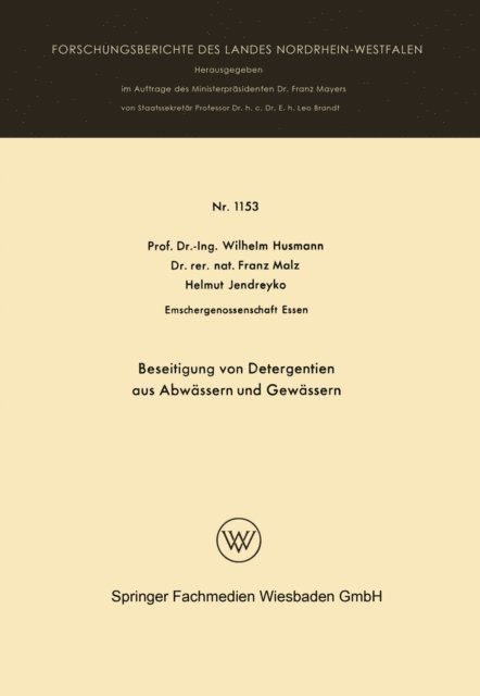 Wilhelm Husmann - Beseitigung von Detergentien aus Abwässern und Gewässern, E-bok