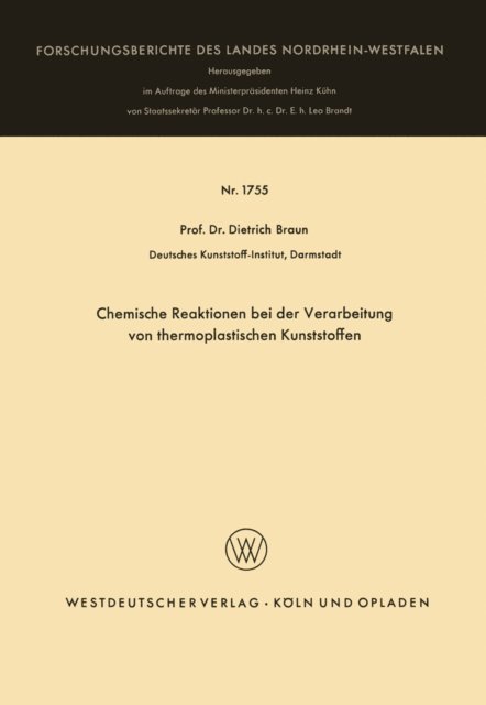 Dietrich Braun - Chemische Reaktionen bei der Verarbeitung von thermoplastischen Kunststoffen, E-bok
