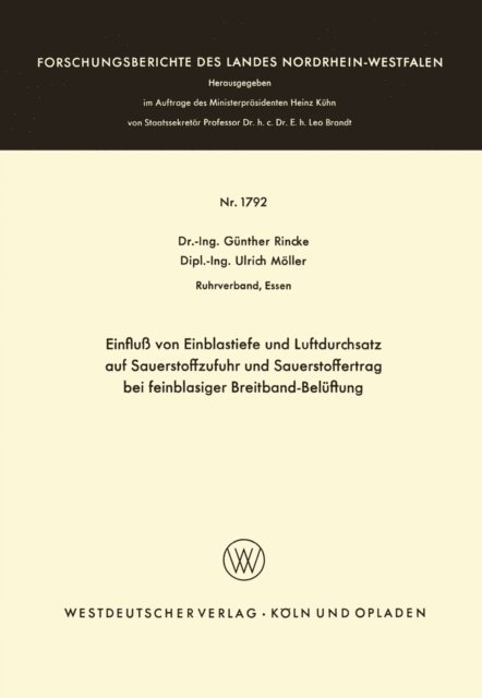 Gunther Rincke - Einfluß von Einblastiefe und Luftdurchsatz auf Sauerstoffzufuhr und Sauerstoffertrag bei feinblasiger Breitband-Belüftung, E-bok
