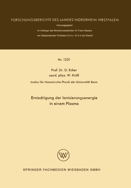 Gunter Ecker - Erniedrigung der Ionisierungsenergie in einem Plasma, E-bok