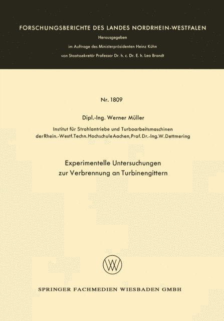 Werner Muller - Experimentelle Untersuchungen zur Verbrennung an Turbinengittern, E-bok