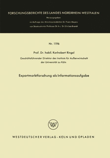 Karl Robert Ringel - Exportmarktforschung als Informationsaufgabe, E-bok