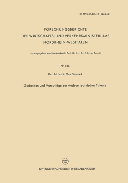 Max Simoneit - Gedanken und Vorschläge zur Auslese technischer Talente, E-bok