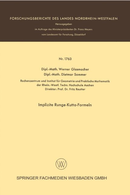 Dietmar Sommer, Werner Glasmacher - Implizite Runge-Kutta-Formeln, E-bok