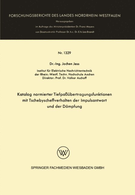 Jochen Jess - Katalog normierter Tiefpaßübertragungsfunktionen mit Tschebyscheffverhalten der Impulsantwort und der Dämpfung, E-bok