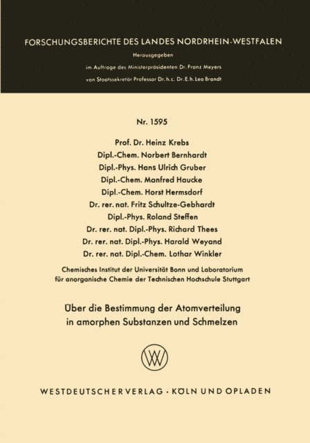 Heinz Krebs - Über die Bestimmung der Atomverteilung in amorphen Substanzen und Schmelzen, E-bok