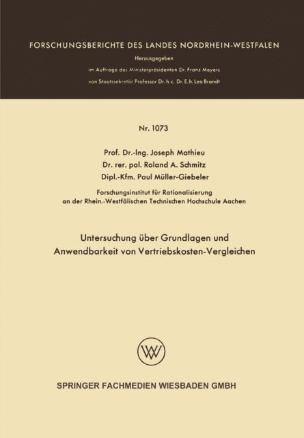 Joseph Mathieu - Untersuchung über Grundlagen und Anwendbarkeit von Vertriebskosten-Vergleichen, E-bok