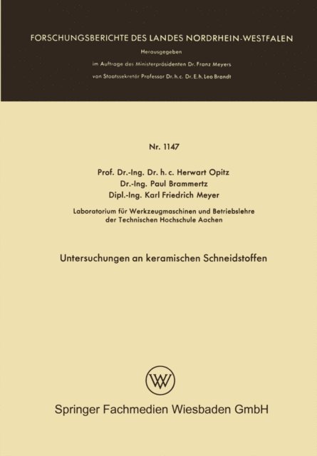 Herwart Opitz - Untersuchungen an keramischen Schneidstoffen, E-bok