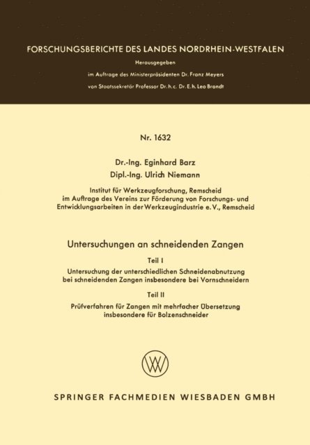 Eginhard Barz - Untersuchungen an schneidenden Zangen, E-bok