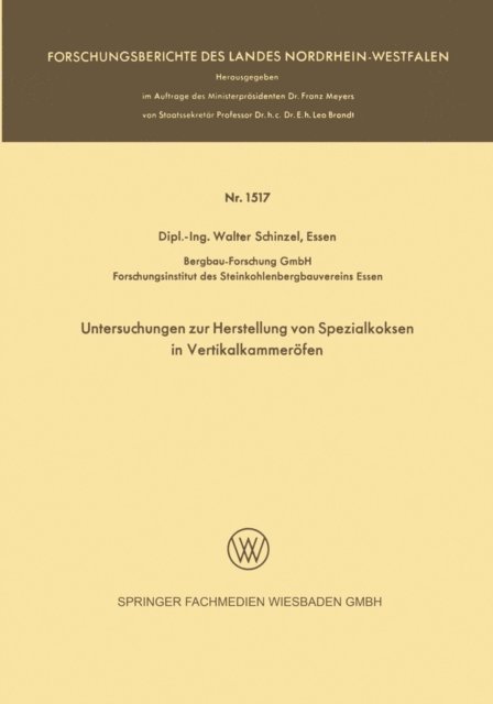 Walter Schinzel - Untersuchungen zur Herstellung von Spezialkoksen in Vertikalkammeröfen, E-bok