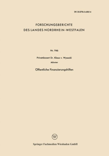 Klaus ?von? Wysocki - Öffentliche Finanzierungshilfen, E-bok