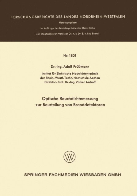 Adolf Prussmann - Optische Rauchdichtemessung zur Beurteilung von Branddetektoren, E-bok