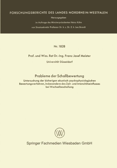 Franz Josef Meister - Probleme der Schallbewertung, E-bok
