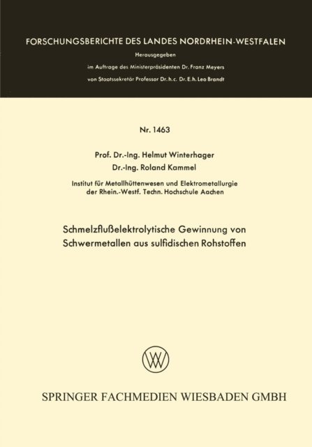 Helmut Winterhager - Schmelzflußelektrolytische Gewinnung von Schwermetallen aus sulfidischen Rohstoffen, E-bok