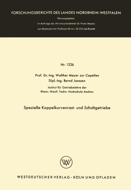 Walther Meyer zur Capellen - Spezielle Koppelkurvenrast- und Schaltgetriebe, E-bok