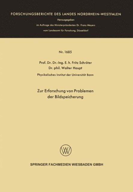 Fritz Schroter - Zur Erforschung von Problemen der Bildspeicherung, E-bok