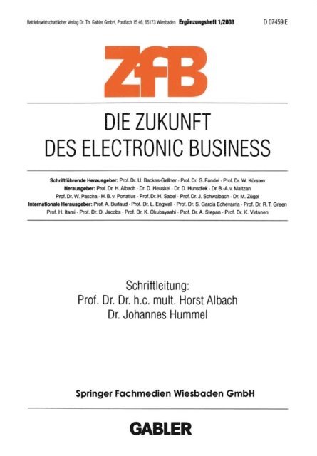 Johannes Hummel, Horst Albach - Die Zukunft des Electronic Business, E-bok