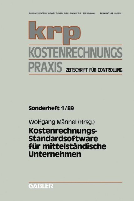 Wolfgang Mannel - Kostenrechnungs-Standardsoftware für mittelständische Unternehmen, E-bok