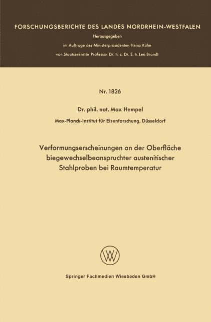 Max Hempel - Verformungserscheinungen an der Oberfläche biegewechselbeanspruchter austenitischer Stahlproben bei Raumtemperatur, E-bok