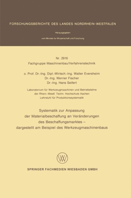 Walter Eversheim - Systematik zur Anpassung der Materialbeschaffung an Veränderungen des Beschaffungsmarktes, E-bok