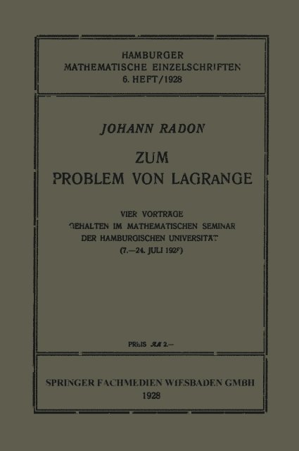 Johann Radon - Zum Problem von Lagrange, E-bok