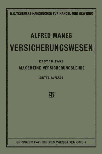 Alfred Manes - Versicherungswesen, E-bok