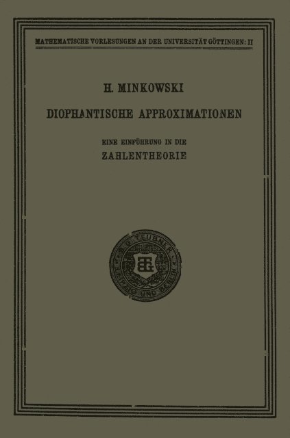 Hermann Minkowski - Diophantische Approximationen, E-bok