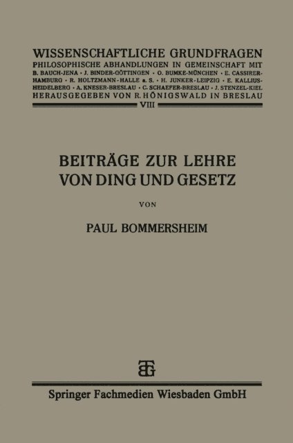 Paul Bommersheim - Beiträge zur Lehre von Ding und Gesetz, E-bok