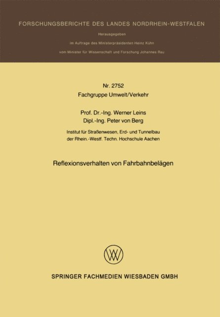Werner Leins - Reflexionsverhalten von Fahrbahnbelägen, E-bok