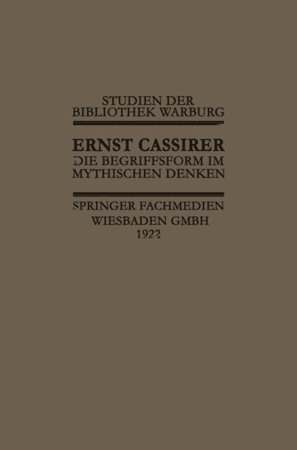 I. Cassirer - Die Begriffsform im Mythischen Denken, E-bok