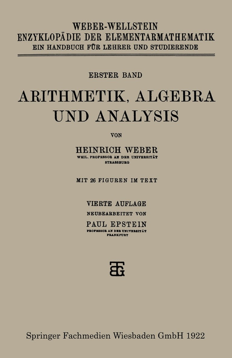 Heinrich Weber, Paul Epstein - Arithmetik, Algebra und Analysis, Häftad